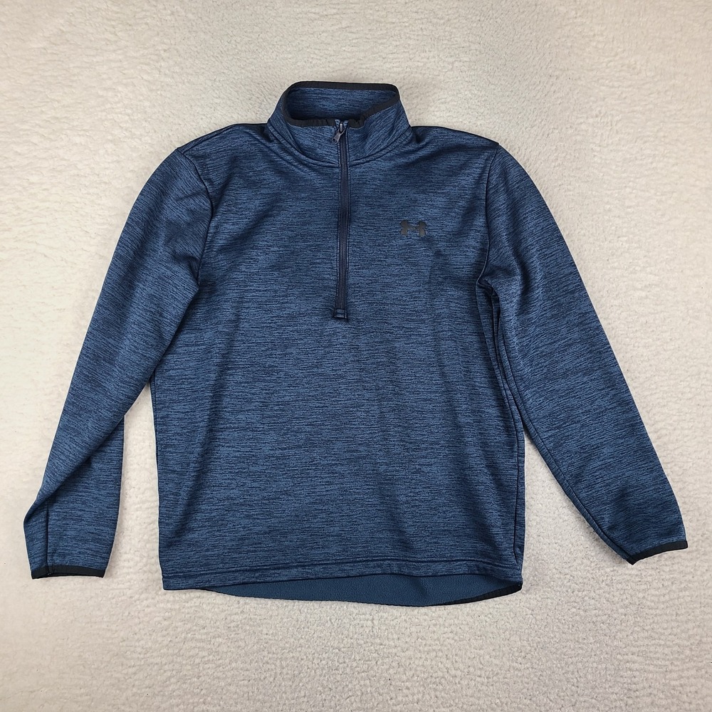Under Armour Sweater Mens Medium Blue Navy Heathered Fleece Sweatshirt Golf